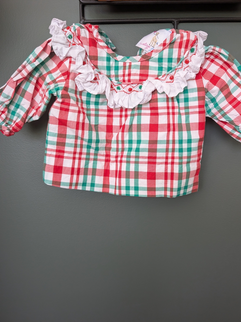 Eliza James Girls Red & Green Plaid Ruffle-Trim Top 3 months